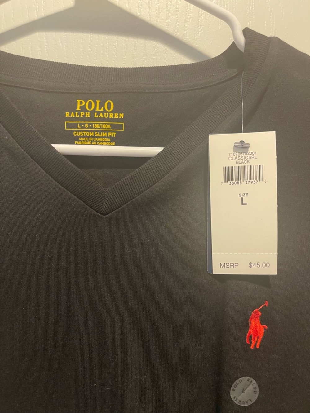 Polo by Ralph Lauren Black V-Neck Tee with Red Pony Logo - Picture 3 of 3